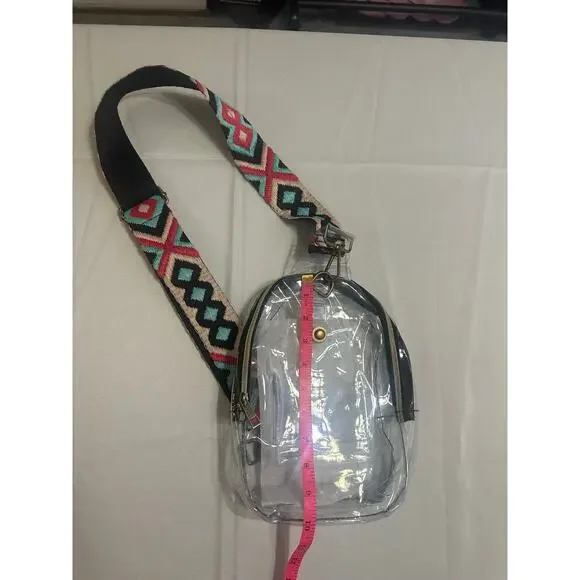 Clear Mini Backpack w/ Colorful Aztec Strap – Stadium Approved - Picture 3 of 6